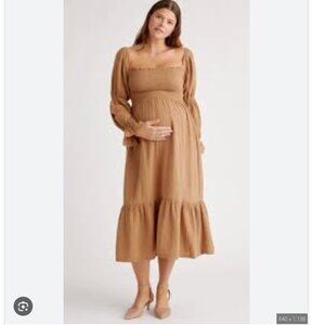 NWT Quince 100% Organic Cotton Gauze Maternity Smocked Midi Dress